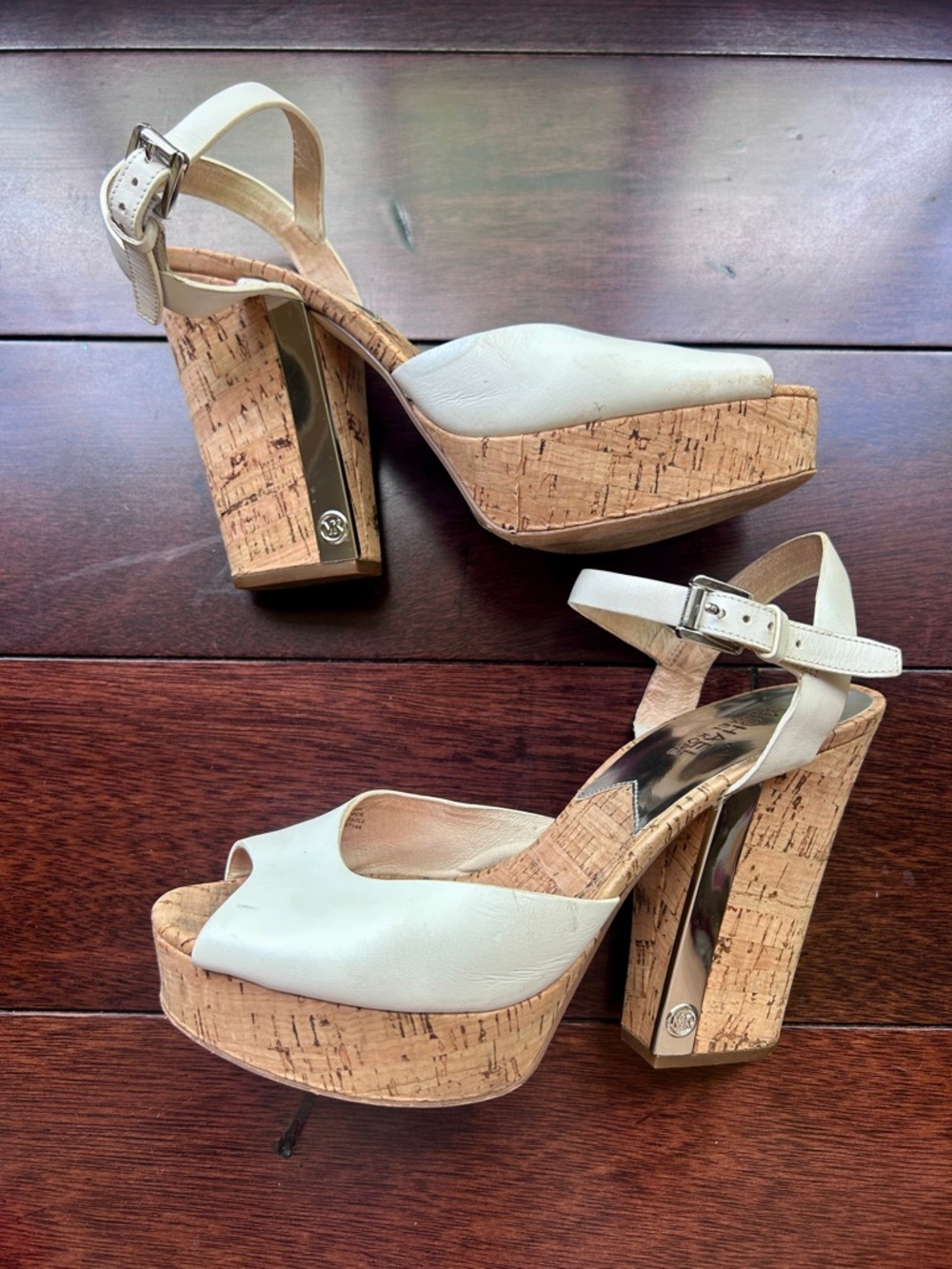 MICHAEL Michael Kors Cream Cork Heeled Sandals - Picture 2 of 13